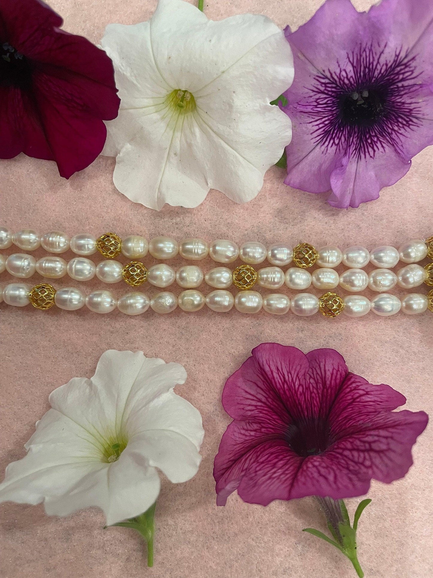 Cultured Freshwater Pearl Watch Band Compatible with Apple Watch with 18 Karat Gold Plated Beads, Custom Sizing!