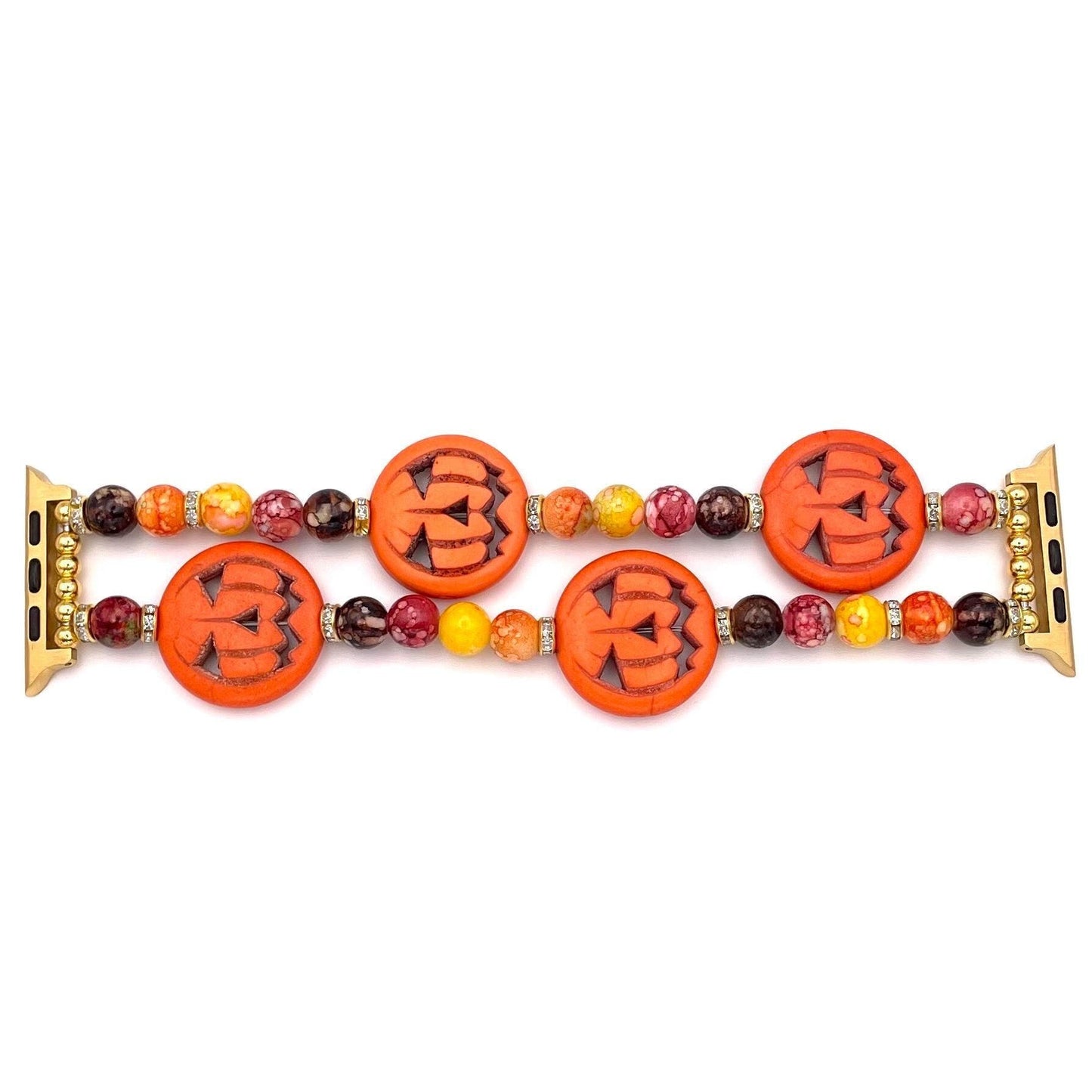Fall Pumpkin Watch Band Compatible with Apple Watch Made With Howlite Pumpkin, Acrylic, and Rhinestone Beads