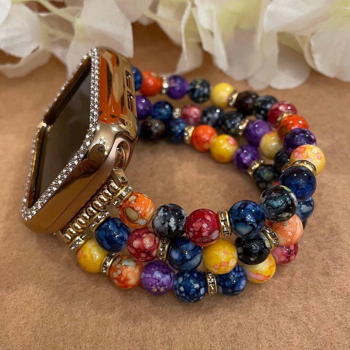 Fall Watch Band Compatible with Apple Watch Made With Acrylic and Rhinestone Beads