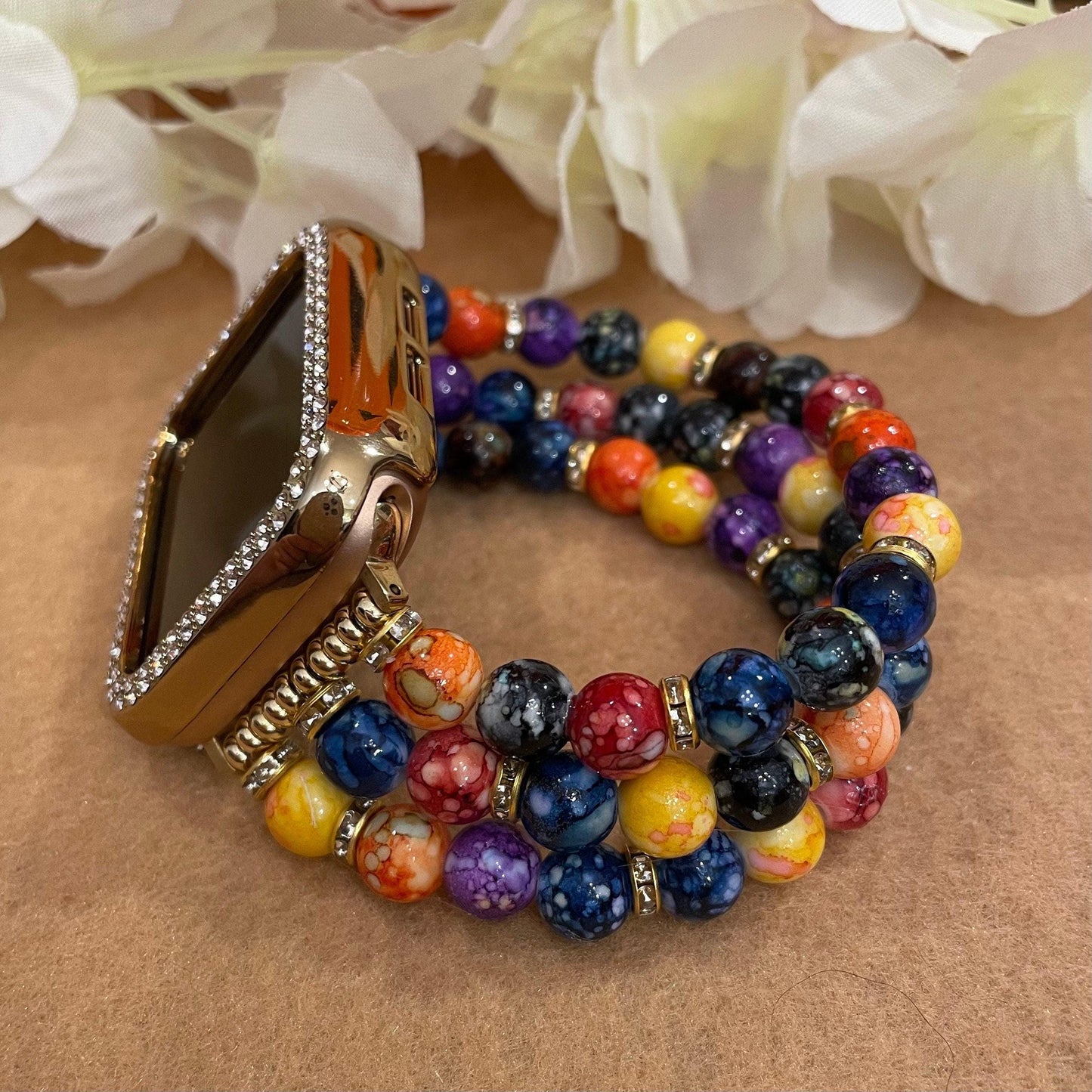 Fall Watch Band Compatible with Apple Watch Made With Acrylic and Rhinestone Beads