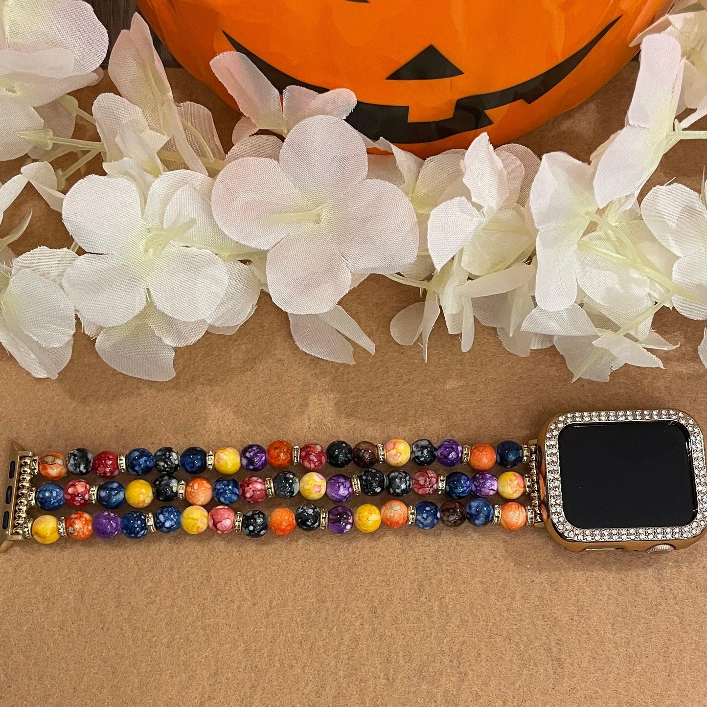 Fall Watch Band Compatible with Apple Watch Made With Acrylic and Rhinestone Beads