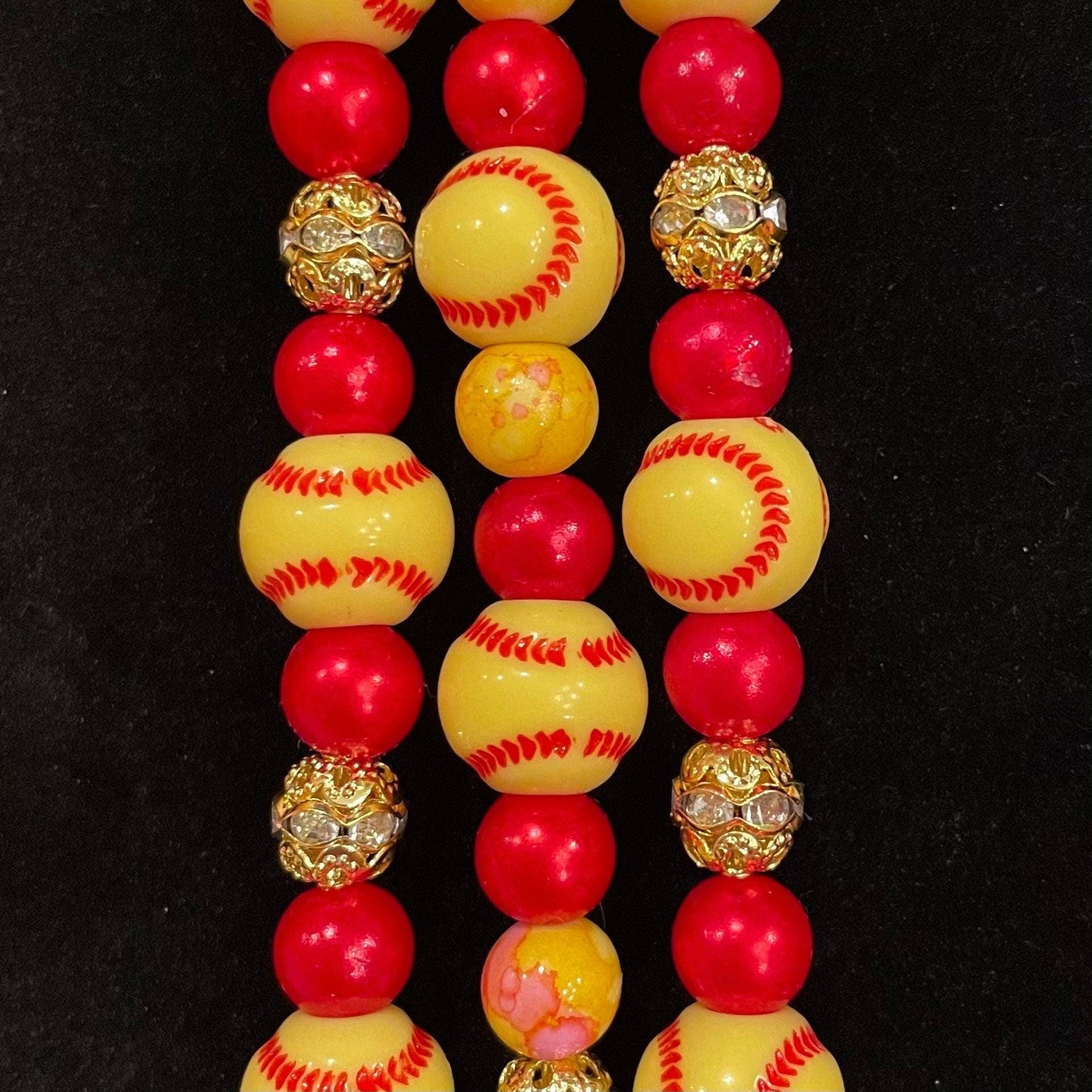 Softball Watch Band Compatible with Apple Watch Made with Acrylic Softball, Imitation Pearl, and Rhinestone Beads
