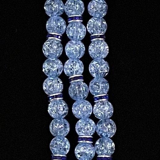Blue Watch Band Compatible with Apple Watch Made With Crackle Acrylic, Imitation Pearl, and Rhinestone Beads