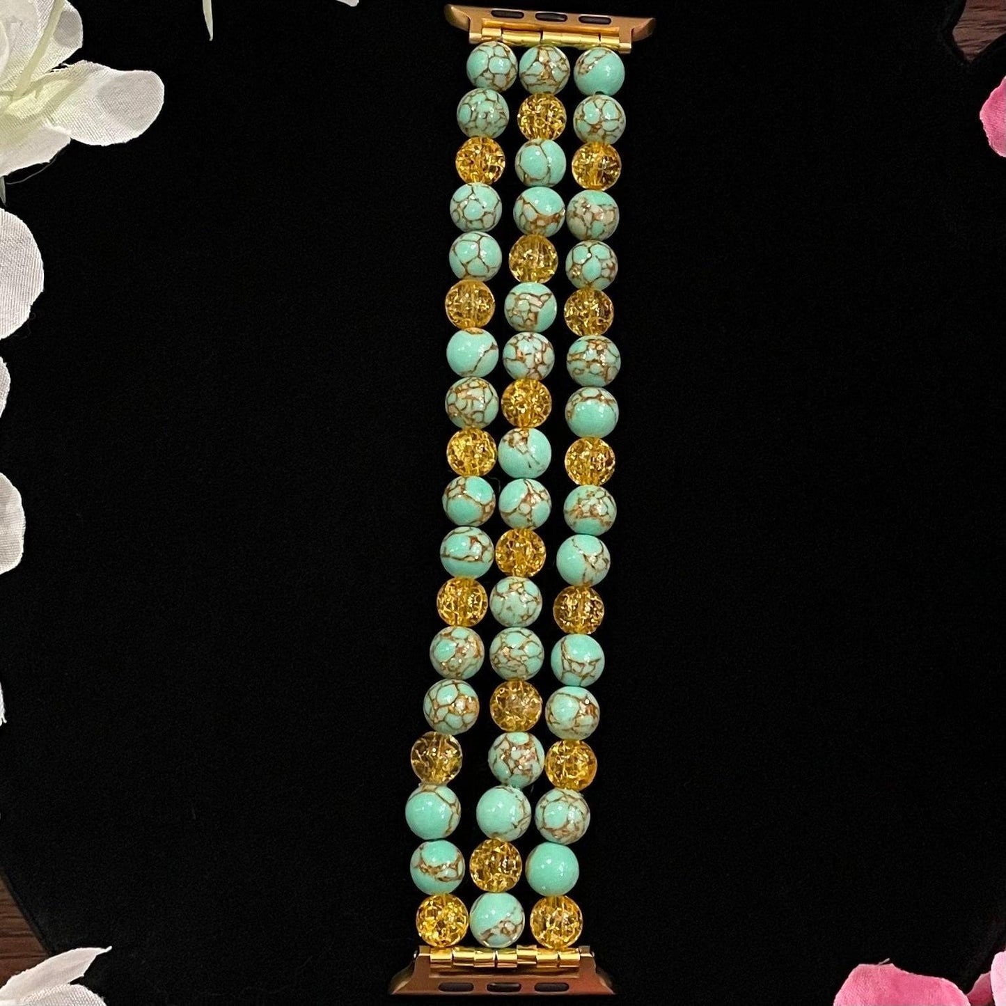 Mint Watch Band Compatible with Apple Watch Made with Howlite and Acrylic Crackle Beads