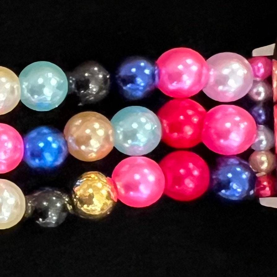 Rainbow Watch Band Compatible with Apple Watch with Imitation Pearls, Custom Sizing!