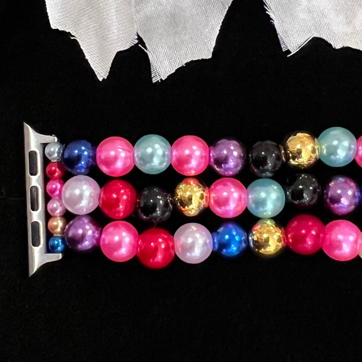 Rainbow Watch Band Compatible with Apple Watch with Imitation Pearls, Custom Sizing!