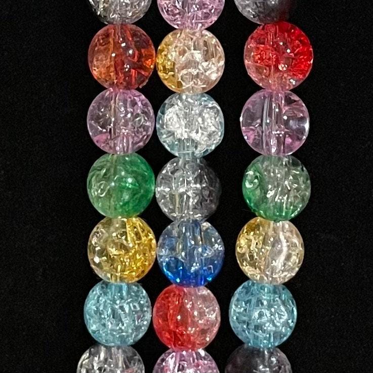 Rainbow Watch Band Compatible with Apple Watch Made with Acrylic Crackle, Imitation Pearl, and Rhinestone Beads