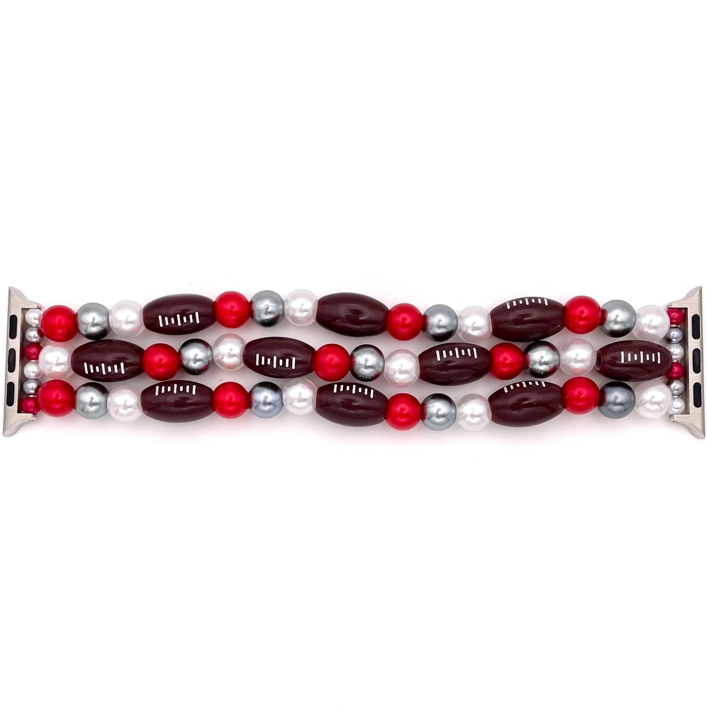 Customizable Football Watch Band Compatible with Apple Watch with Acrylic Football and Imitation Pearl Beads, Choose Your Team Colors!