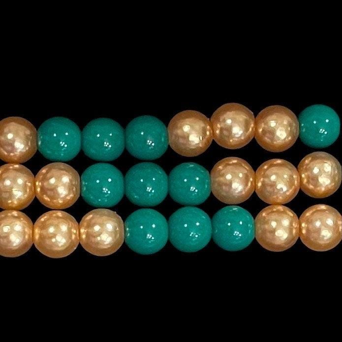 Gold and Green Watch Band Compatible with Apple Watch Made with Acrylic and Imitation Pearl Beads. Available in Team/School Colors. Custom