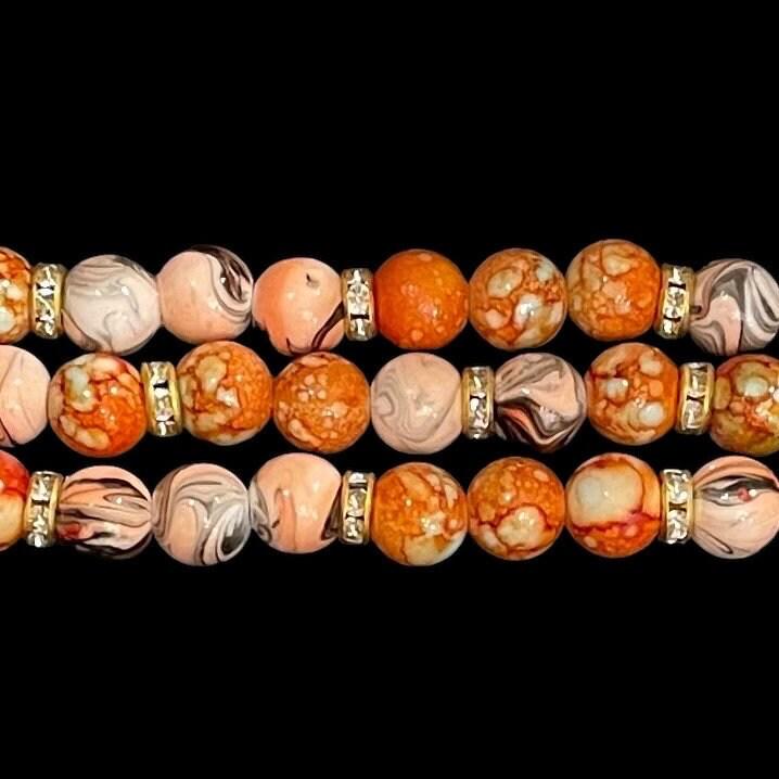 Orange Tan Swirl Watch Band Compatible with Apple Watch Made with Acrylic and Rhinestone Beads