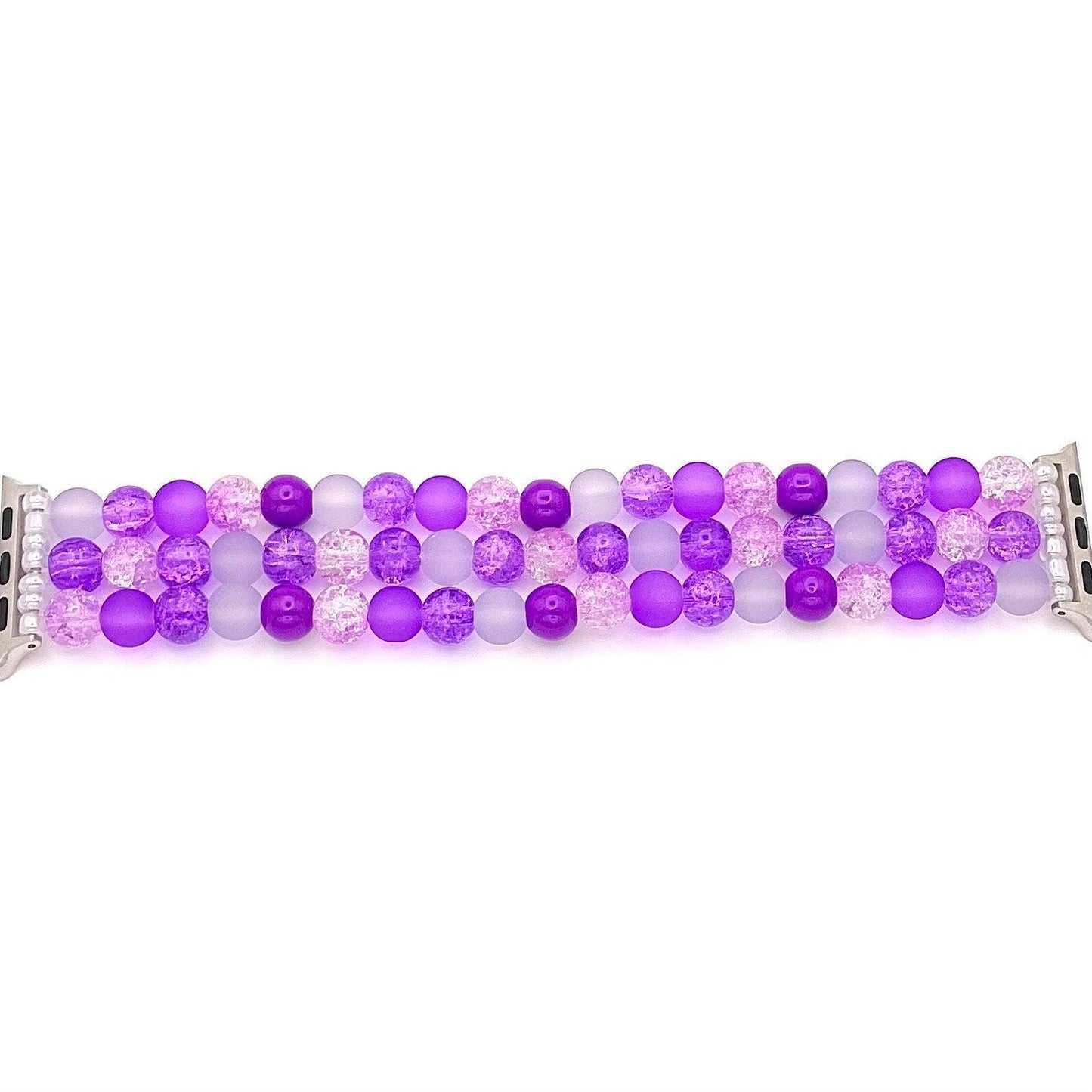 Purple Watch Band Bracelet Compatible with Apple Watch. Made with Glass Beads, Imitation Acrylic Pearls and Rhinestones.