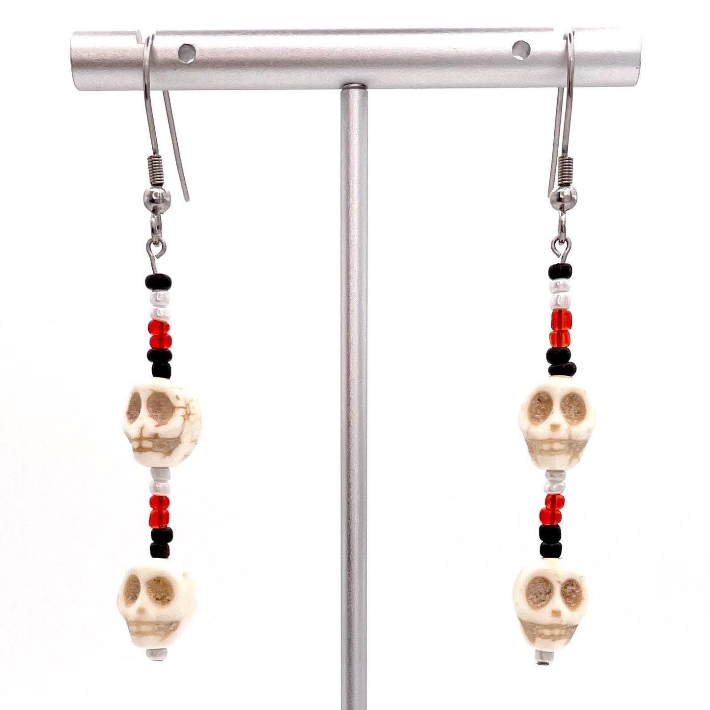 Beaded Skull Halloween Earrings Made with Stainless Steel Earring Hooks