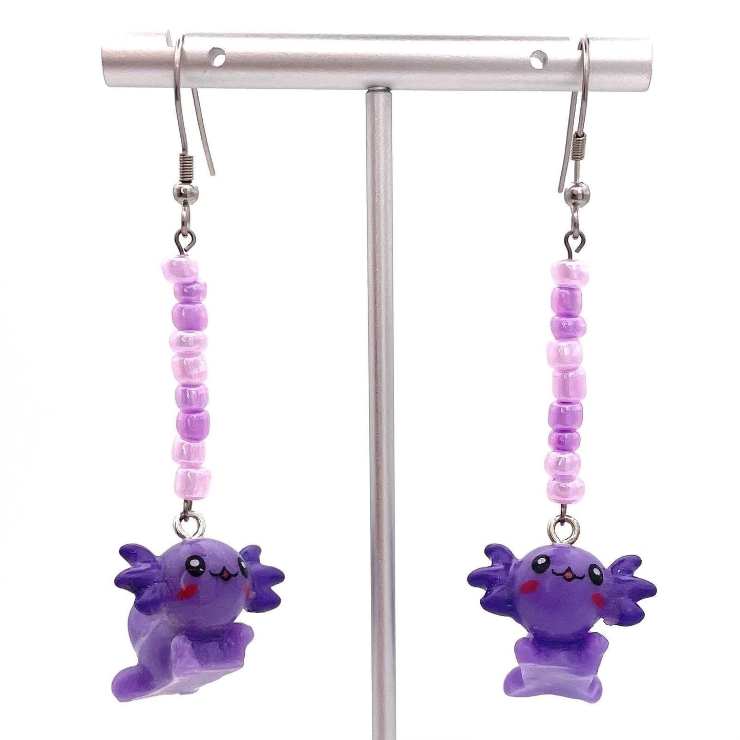 Handmade Axolotl Earrings with Stainless Steel Hooks for Sensitive Ears