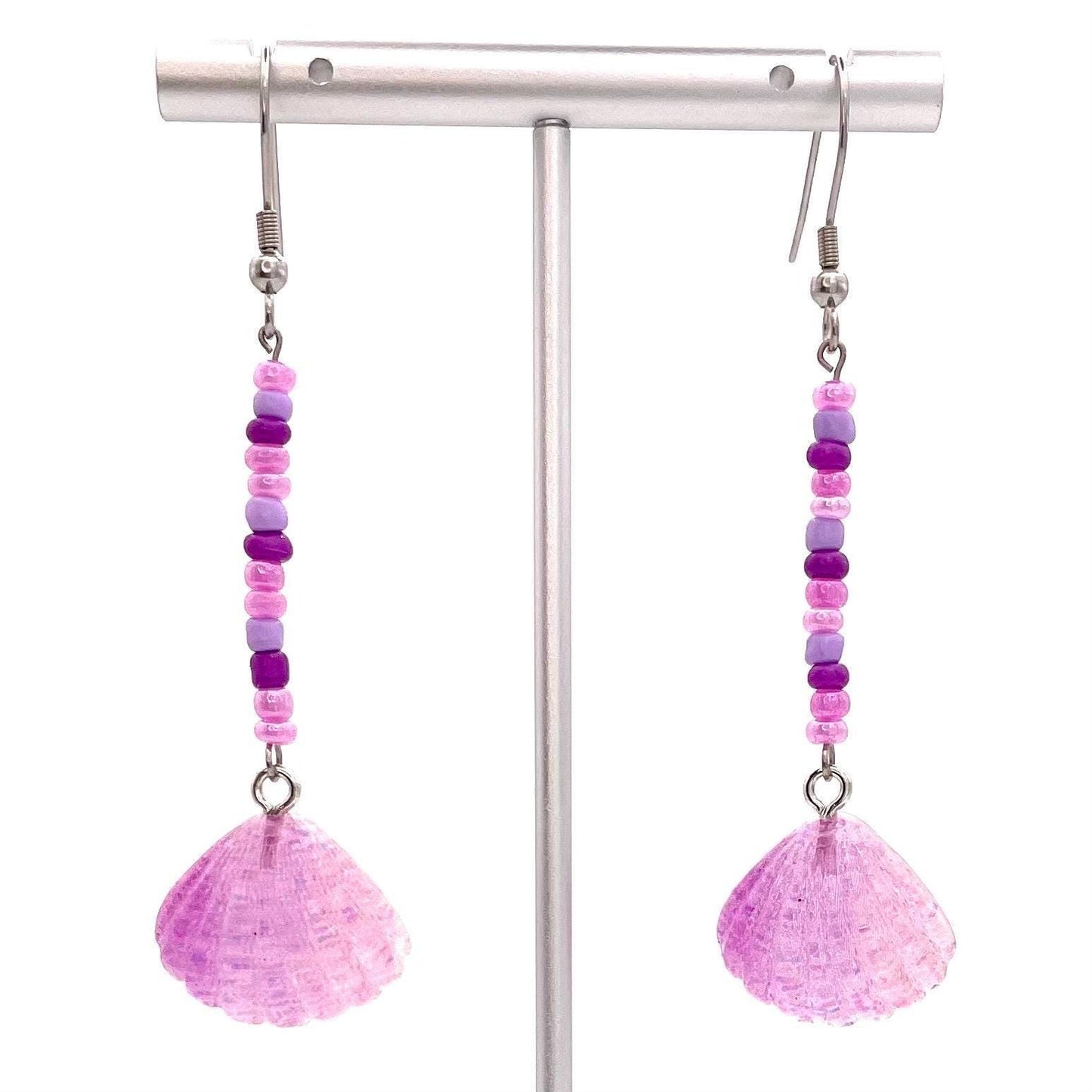 Beaded Seashell Earrings Made with Hypoallergenic Stainless Steel Hooks