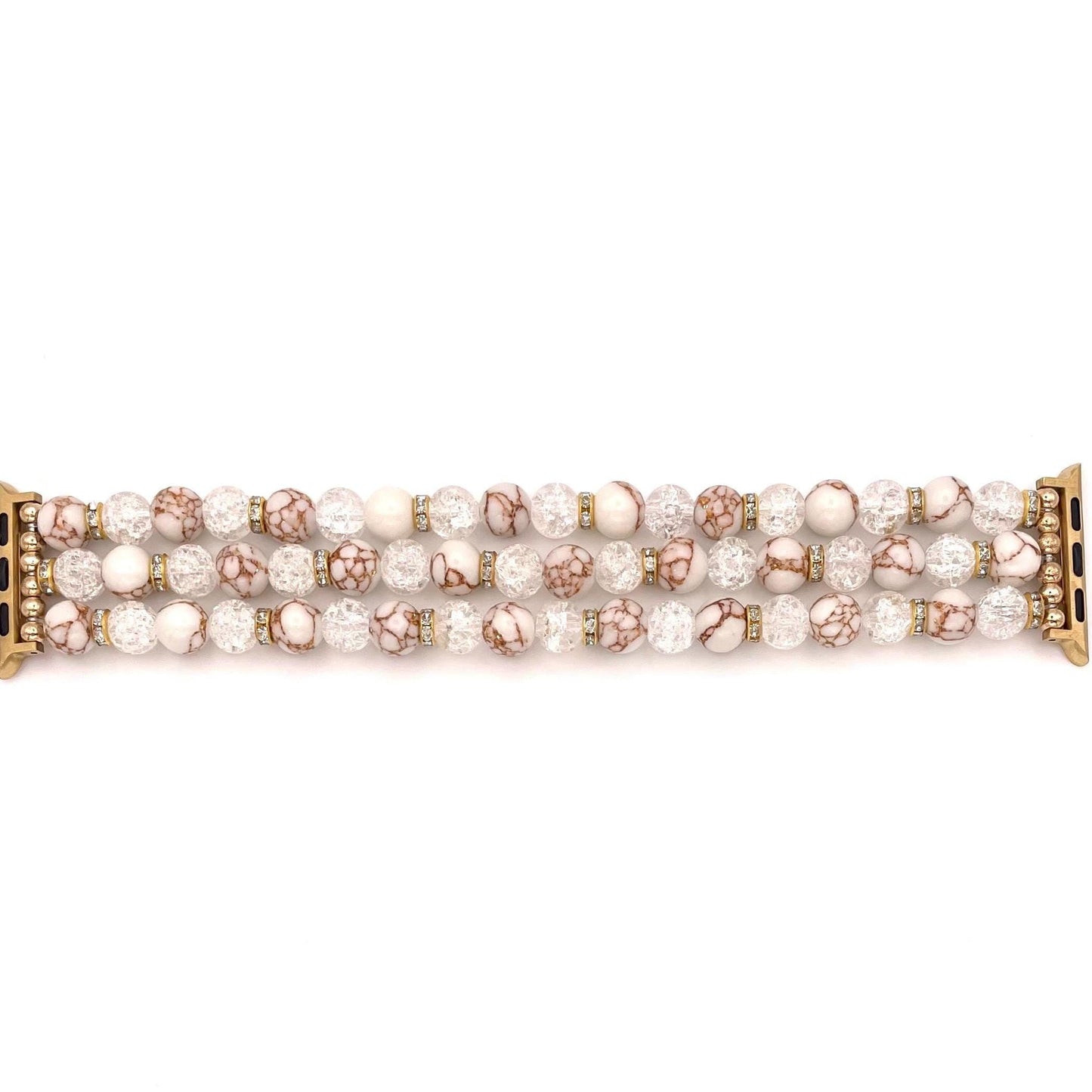 Gold Vein Howlite Watch Band Compatible with Apple Watch with Cracked Crystal and Rhinestone Beads