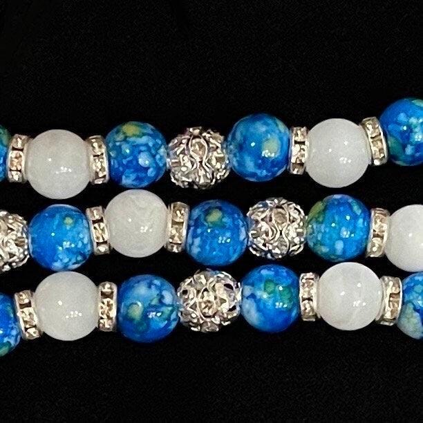 Blue Watch Band Compatible with Apple Watch Made with Acrylic, Cloud, and Rhinestone Beads