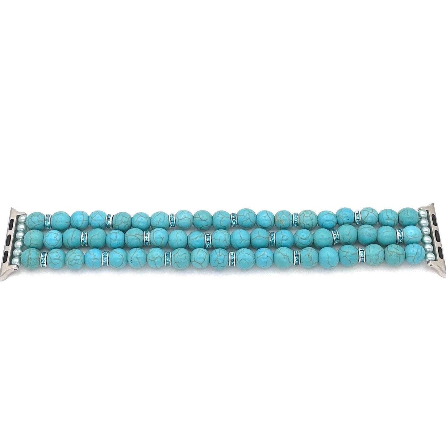 Blue Natural Stone Howlite Turquoise Watch Band Compatible with Apple Watch with Rhinestone Beads