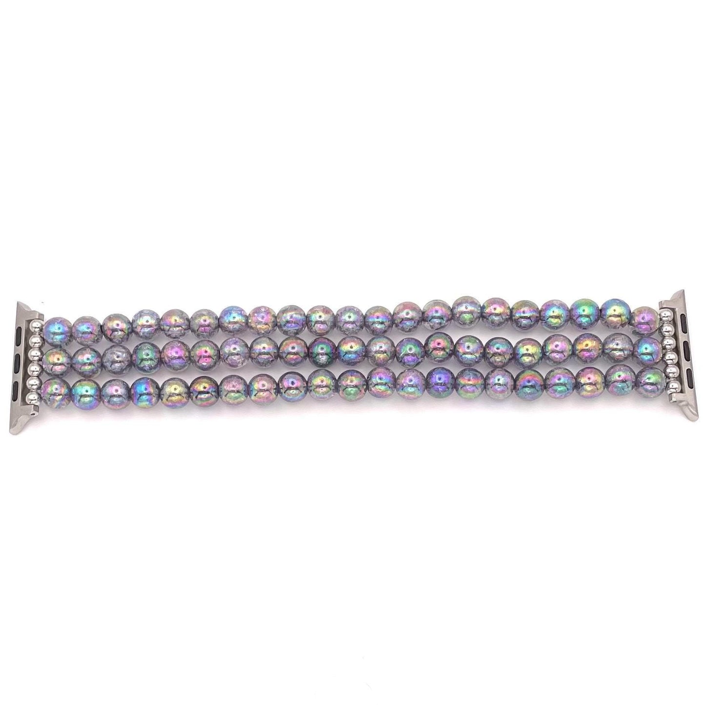 Silver Watch Band Compatible with Apple Watch Band with Custom Sizing! Made with Acrylic Imitation Hematite Beads