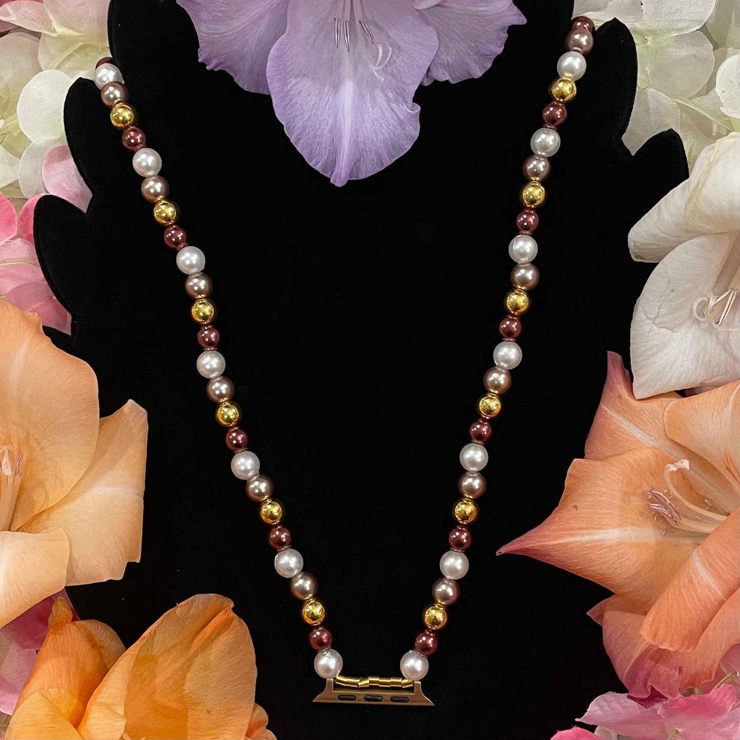 Fall Watch Necklace Pendant Compatible With Apple Watch Made With Imitation Pearls