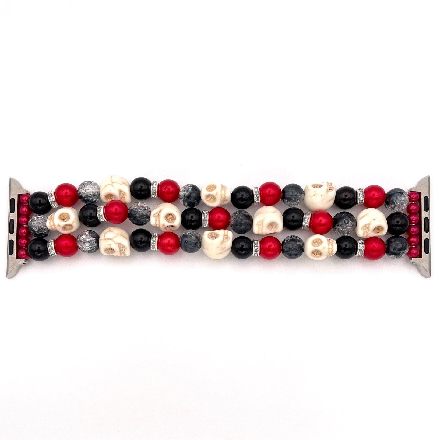 Halloween Skull Watch Band Compatible with Apple Watch With Howlite Skulls, Crackle Acrylic, Imitation Pearl, and Rhinestone Beads