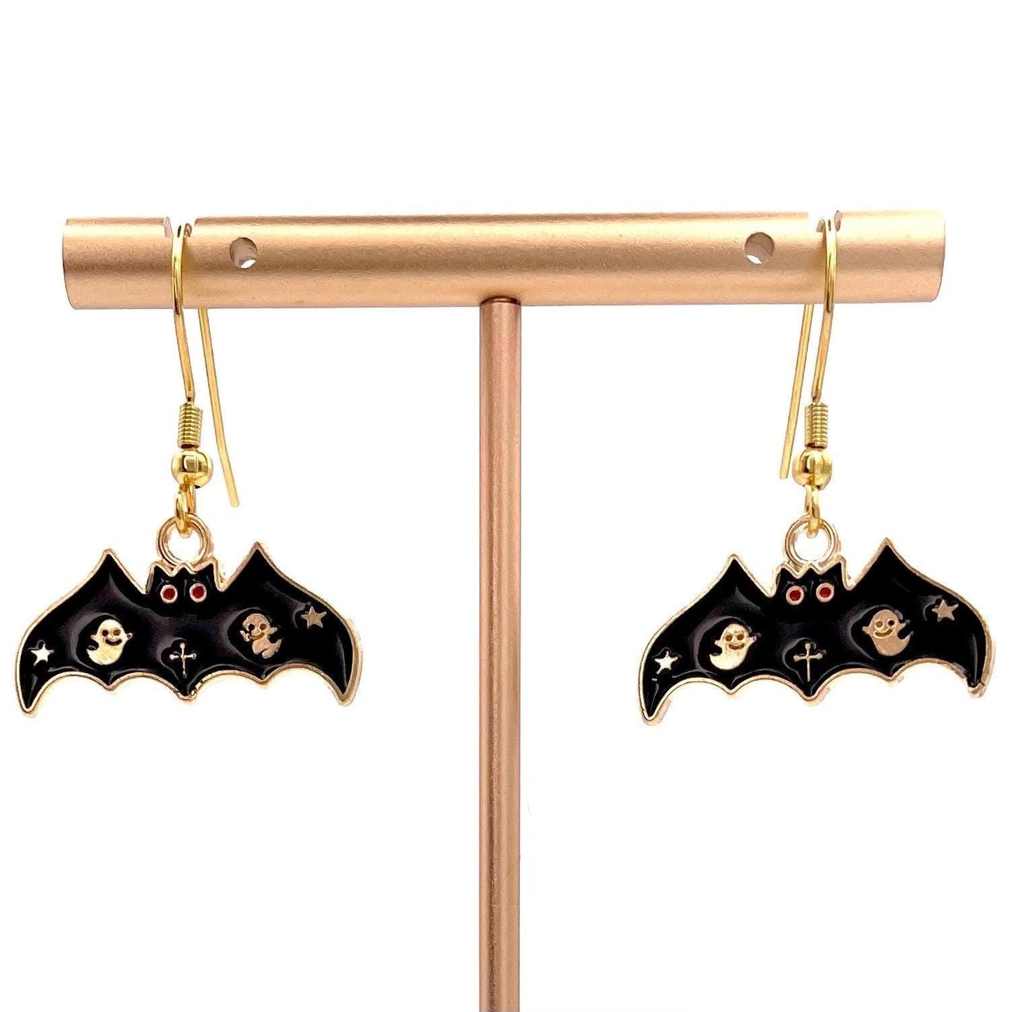 Halloween Bat Earrings Made with Gold Finished Stainless Steel Earring Hooks
