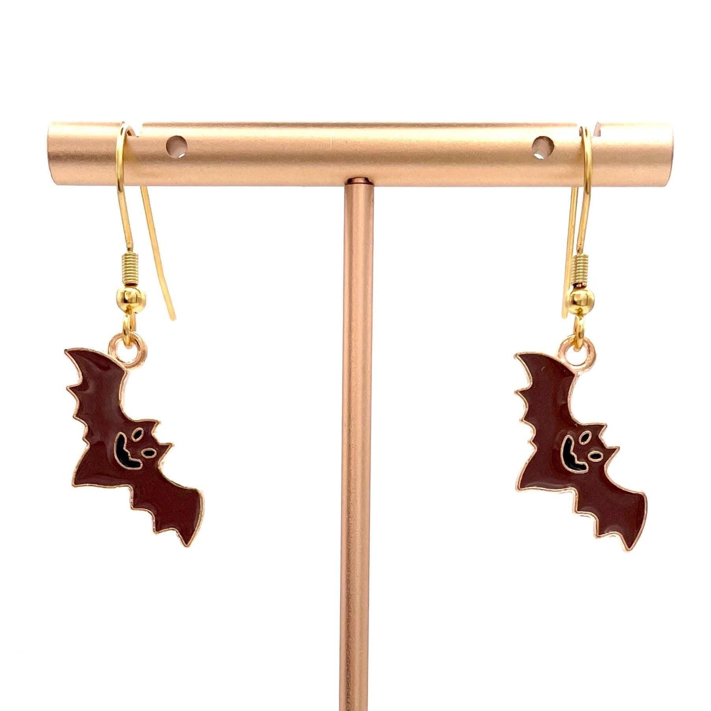 Halloween Bat Earrings Made with Gold Finished Stainless Steel Earring Hooks