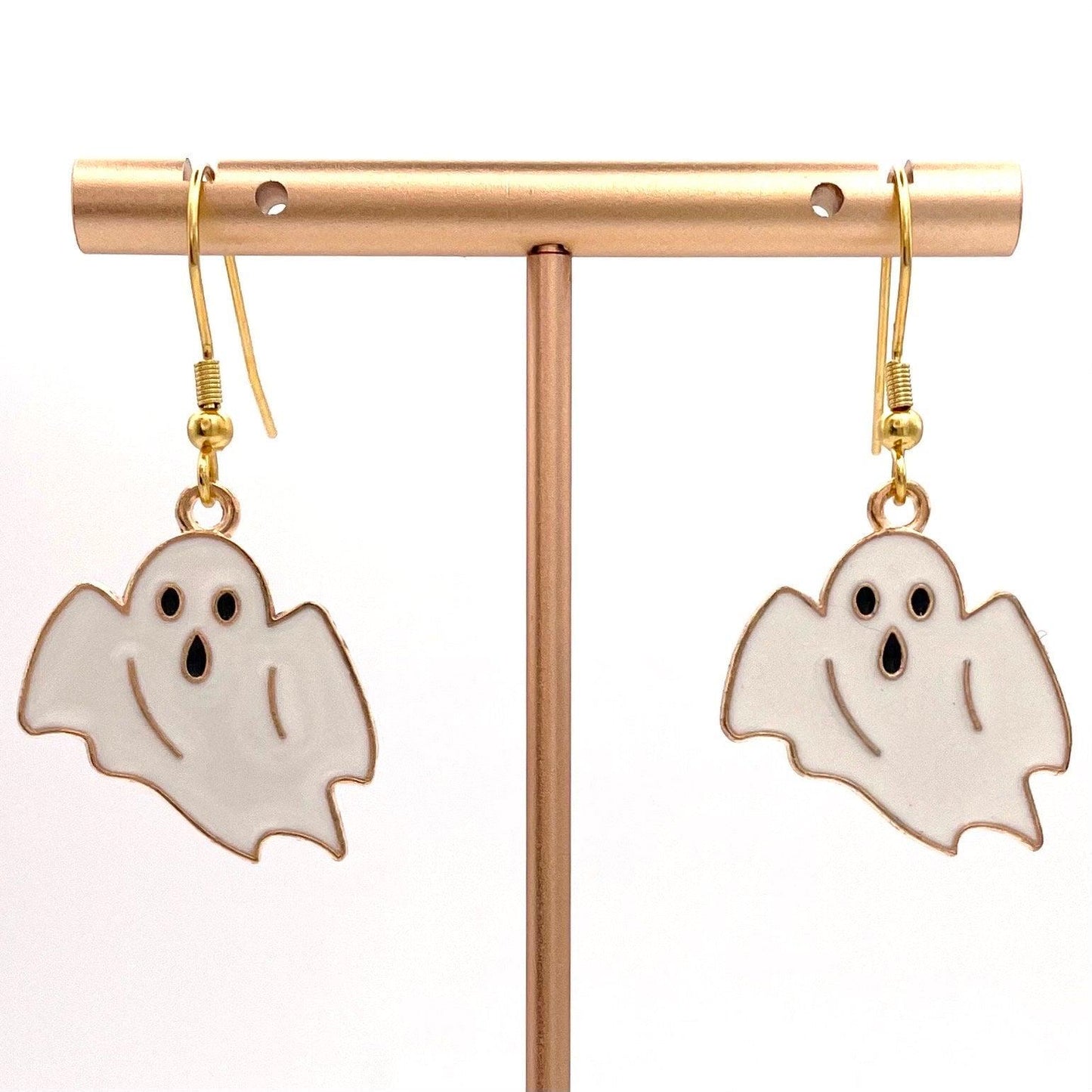 Cute Halloween Ghost Earrings Made with Gold Finished Stainless Steel Earring Hooks