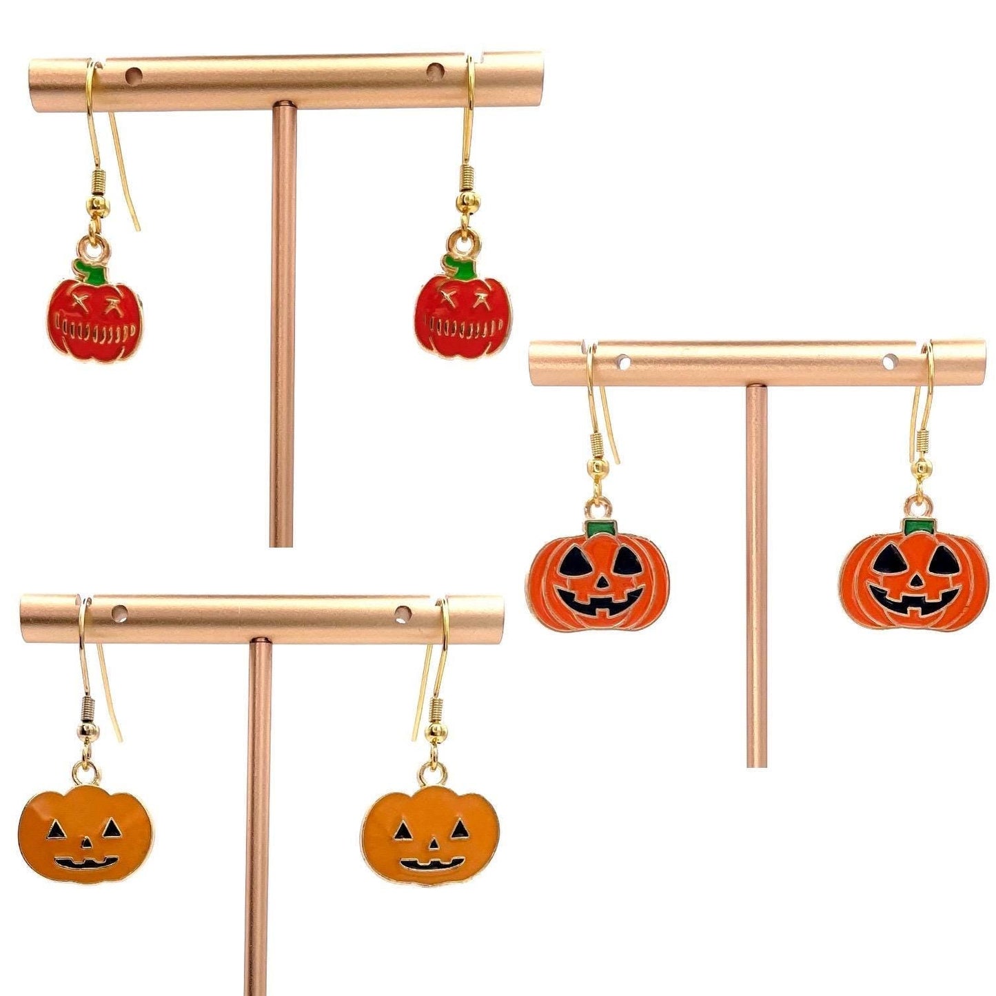 Cute Fall Pumpkin Halloween Earrings Made with Gold Finished Stainless Steel Earring Hooks