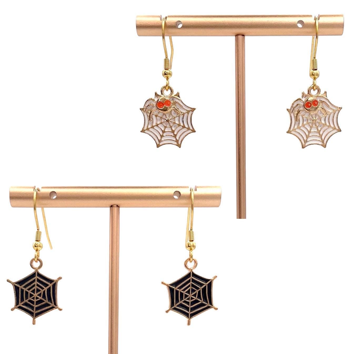 Spider Web Halloween Earrings Made with Gold Finished Stainless Steel Earring Hooks