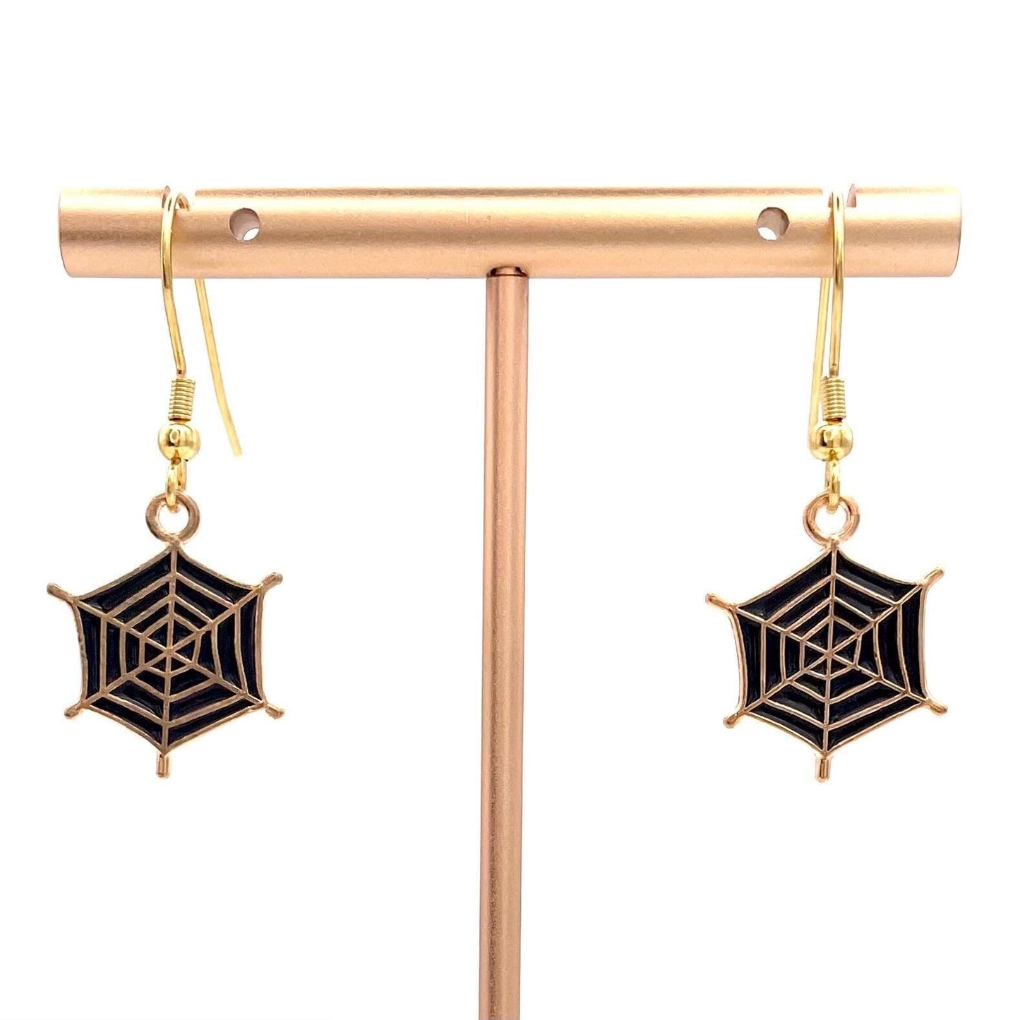 Spider Web Halloween Earrings Made with Gold Finished Stainless Steel Earring Hooks