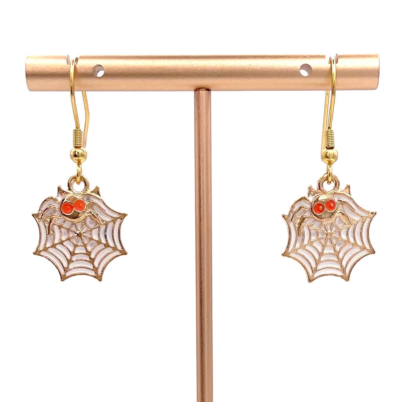 Spider Web Halloween Earrings Made with Gold Finished Stainless Steel Earring Hooks