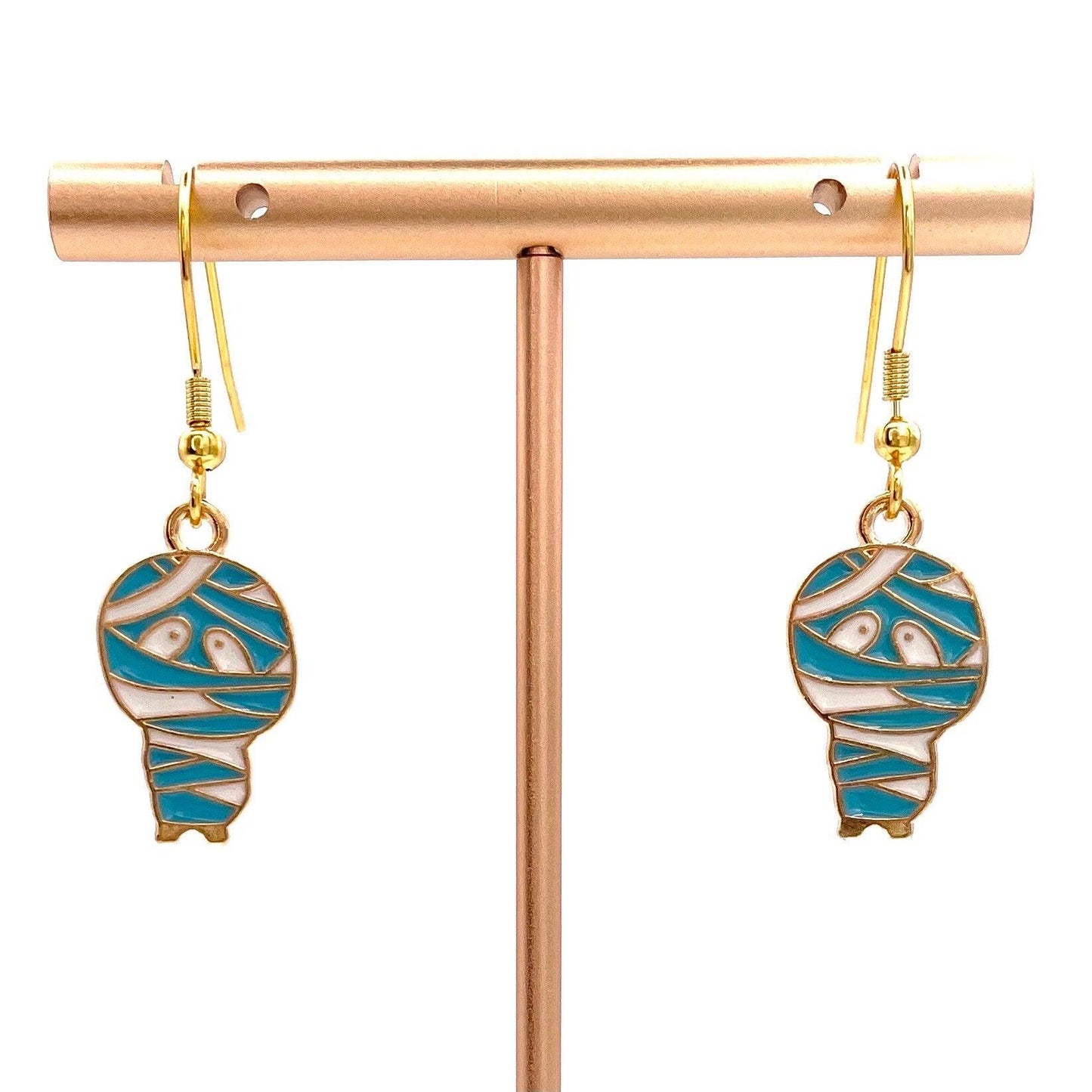 Halloween Mummy Earrings Made with Gold Finished Stainless Steel Earring Hooks