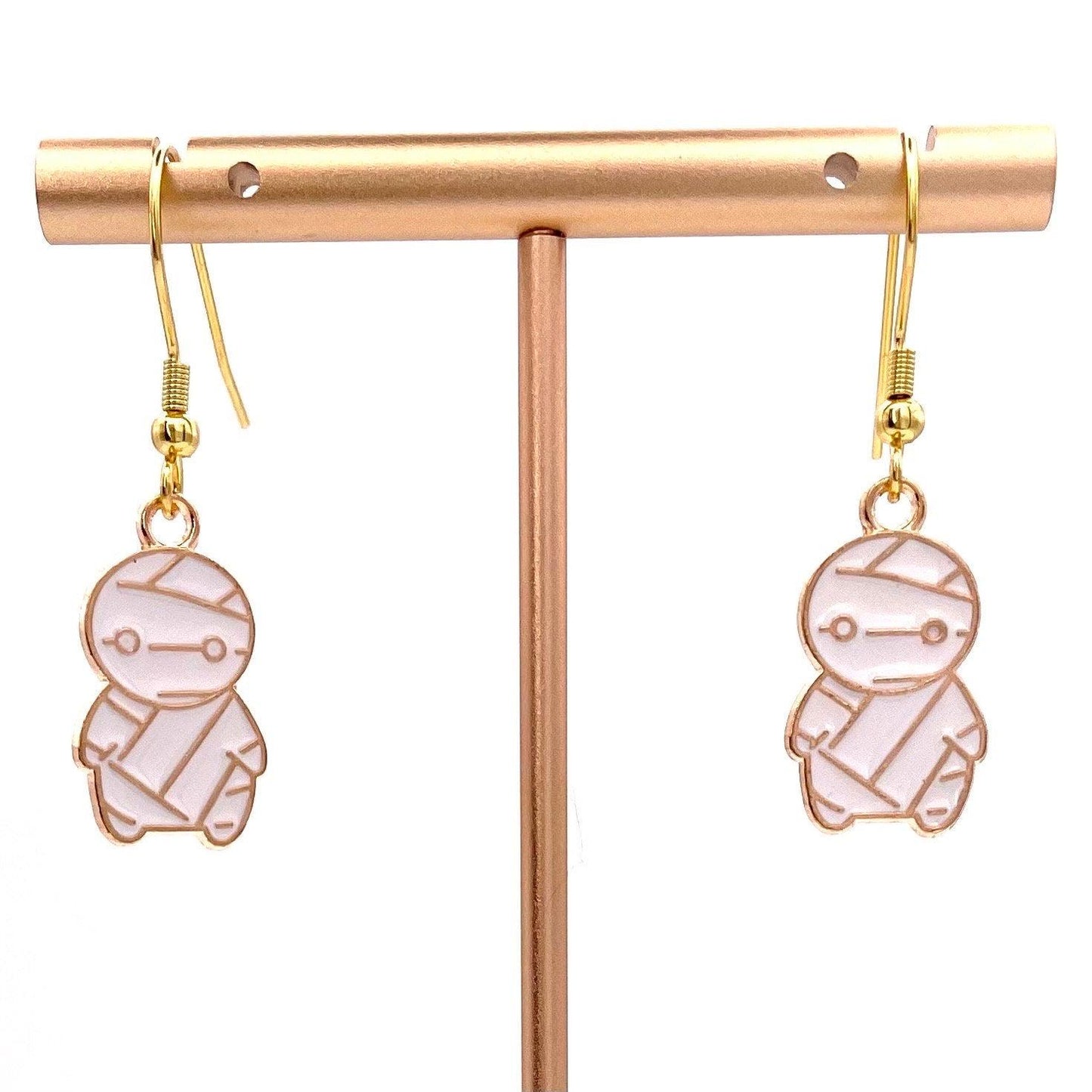 Halloween Mummy Earrings Made with Gold Finished Stainless Steel Earring Hooks