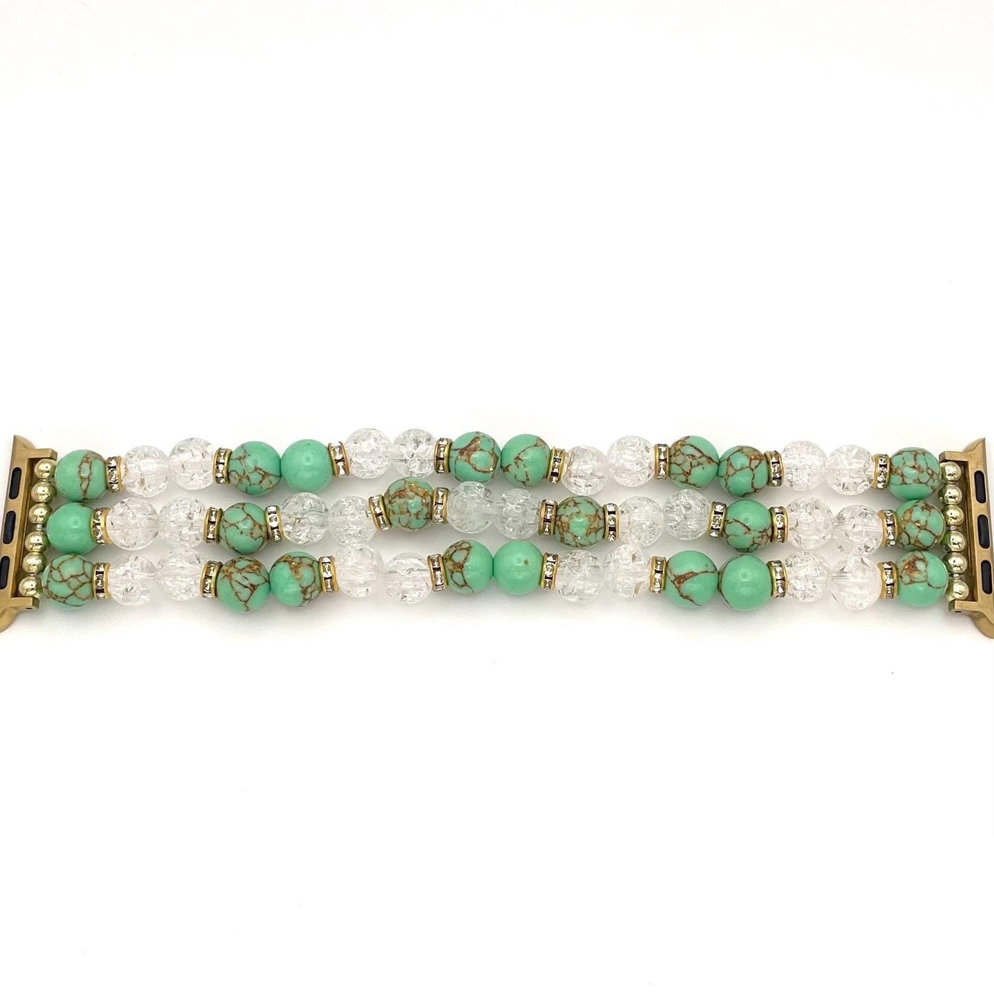 Mint Watch Band Made with Howlite, Crackle Acrylic, and Rhinestone Beads. Compatible with Apple Watch.