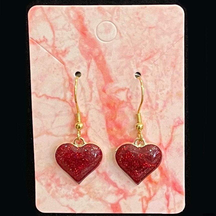 Shimmer Heart Charm Earrings Made with Gold Finished Stainless Steel Earring Hooks