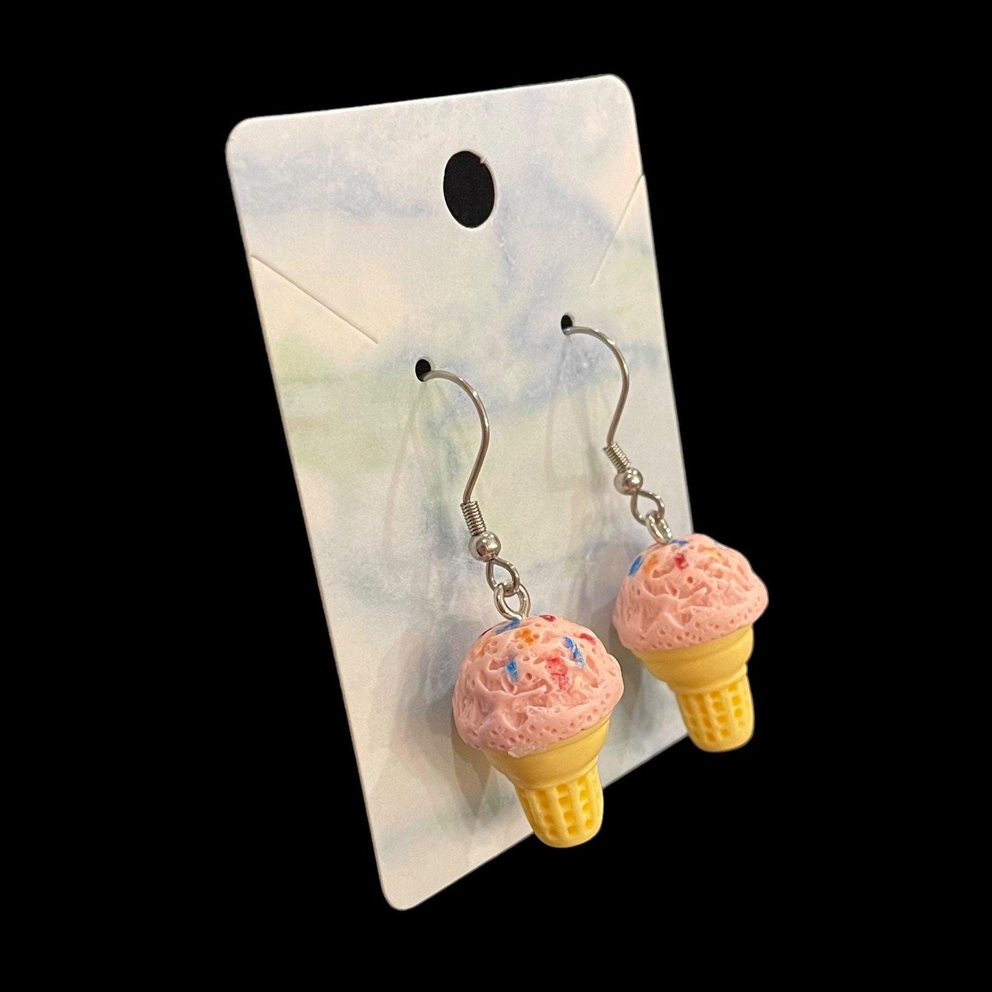 Ice Cream Cone Earrings Made with Hypoallergenic Stainless Steel Earring Hooks