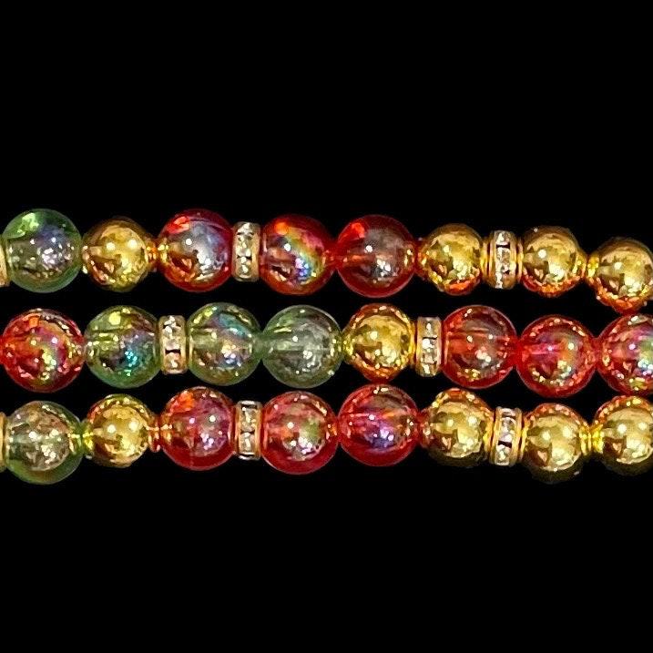 Transparent Festive Watch Band Compatible with Apple Watch Band Made with Green Red & Gold Acrylic Beads