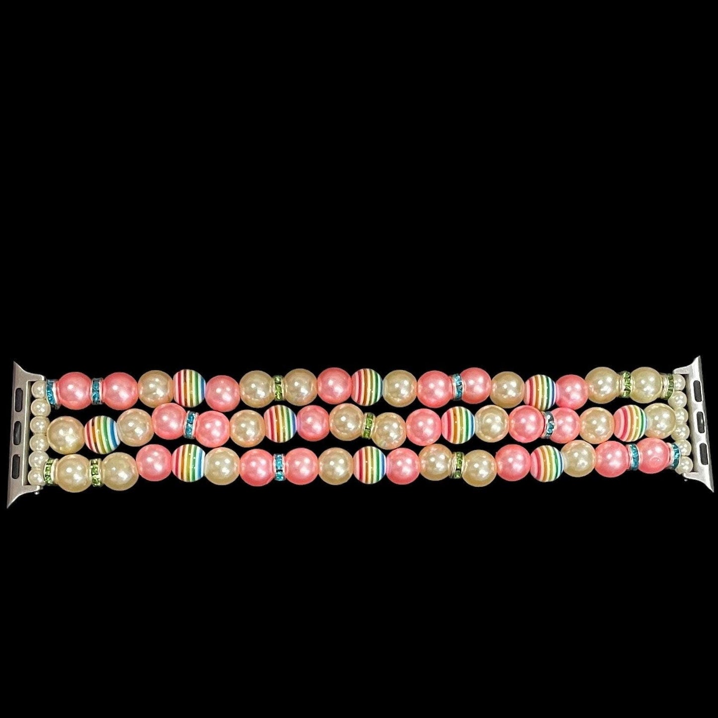 Spring/Summer Pasel Watch Band Compatible with Apple Watch Made with Acrylic, Imitation Pearl, and Rhinestone Beads