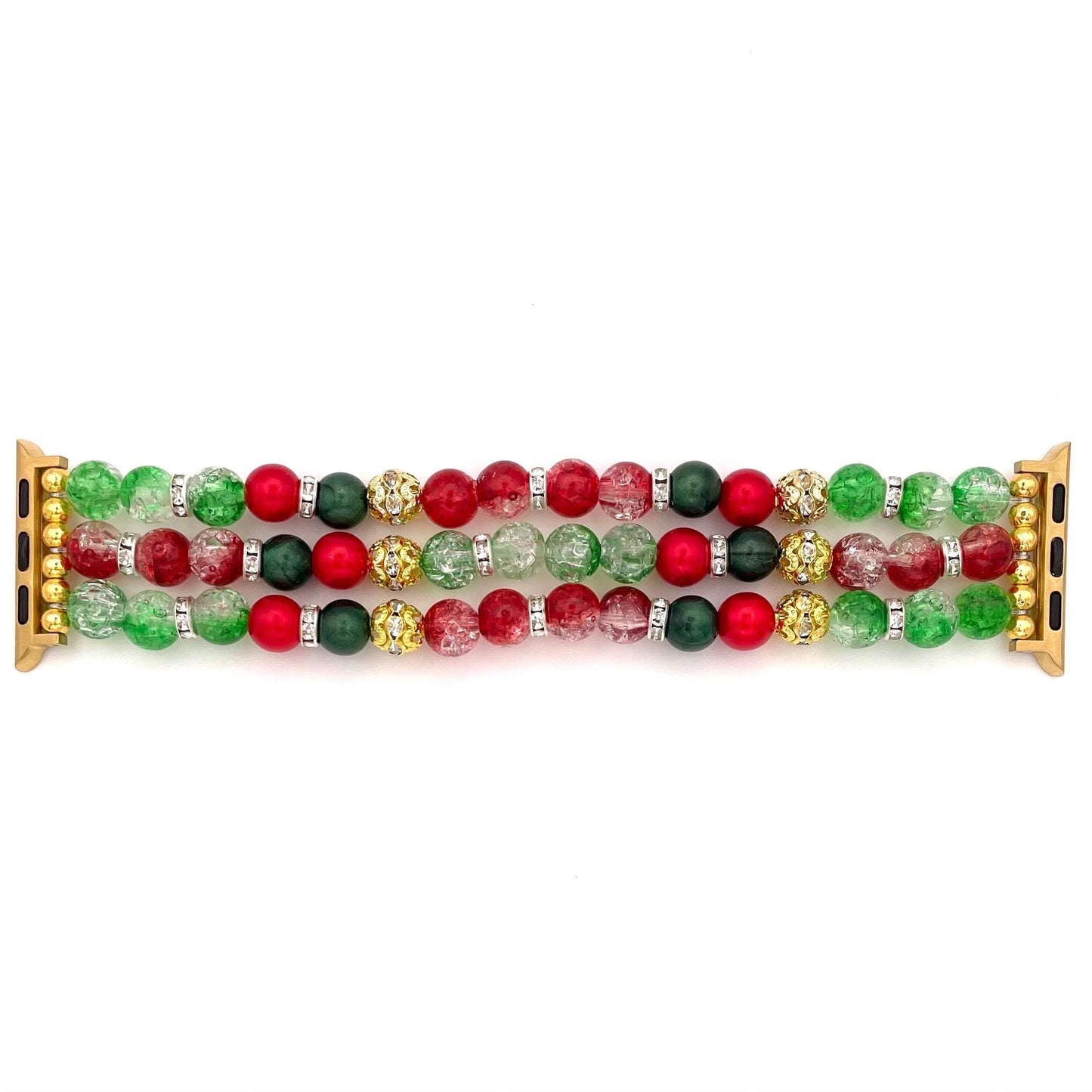 Christmas Beaded Apple Watch Band – Festive Red, Green, and Gold Bracelet-Style Watch Strap