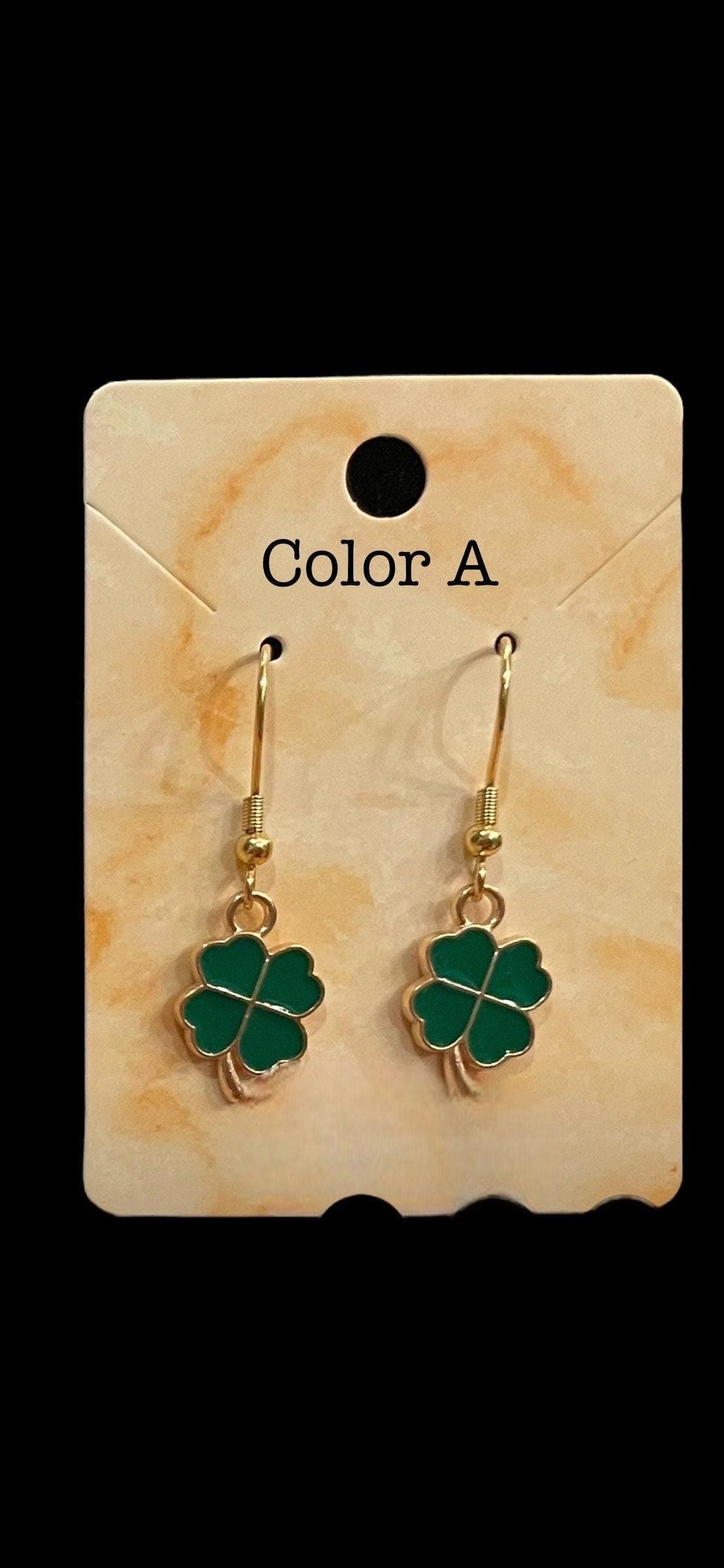 Green Shamrock Earrings Made with Gold Finished Stainless Steel Earring Hooks