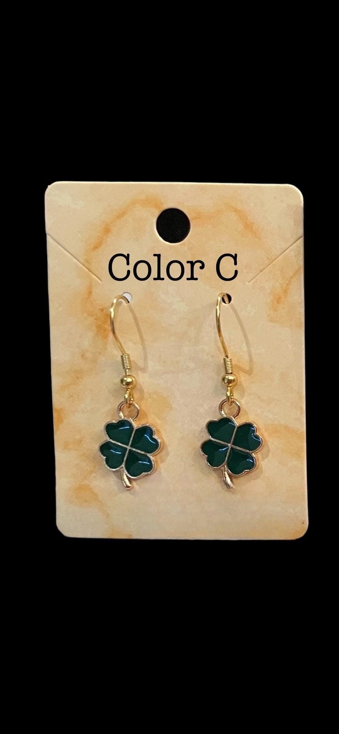 Green Shamrock Earrings Made with Gold Finished Stainless Steel Earring Hooks