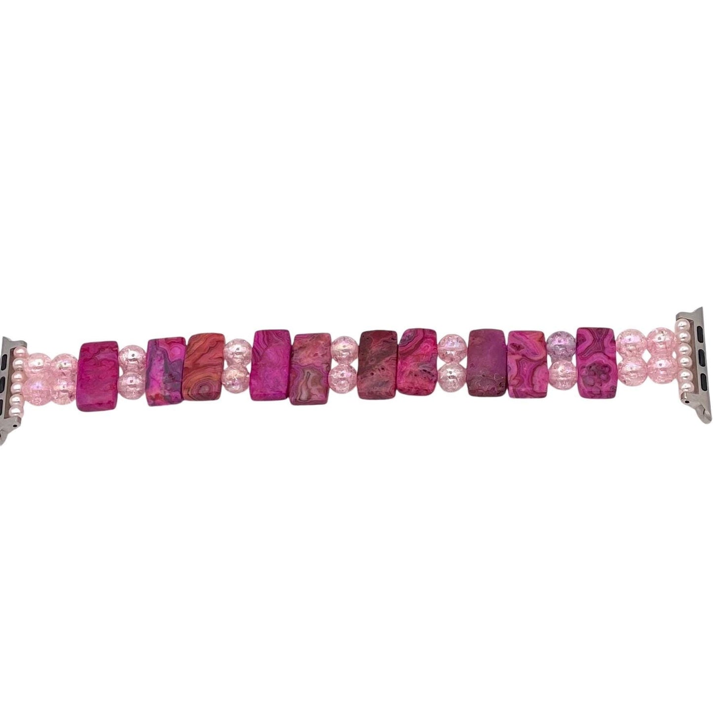 Custom Handmade Pink Stone Beaded Apple Watch Band Compatible with Apple Watch with Stone and Acrylic Beads