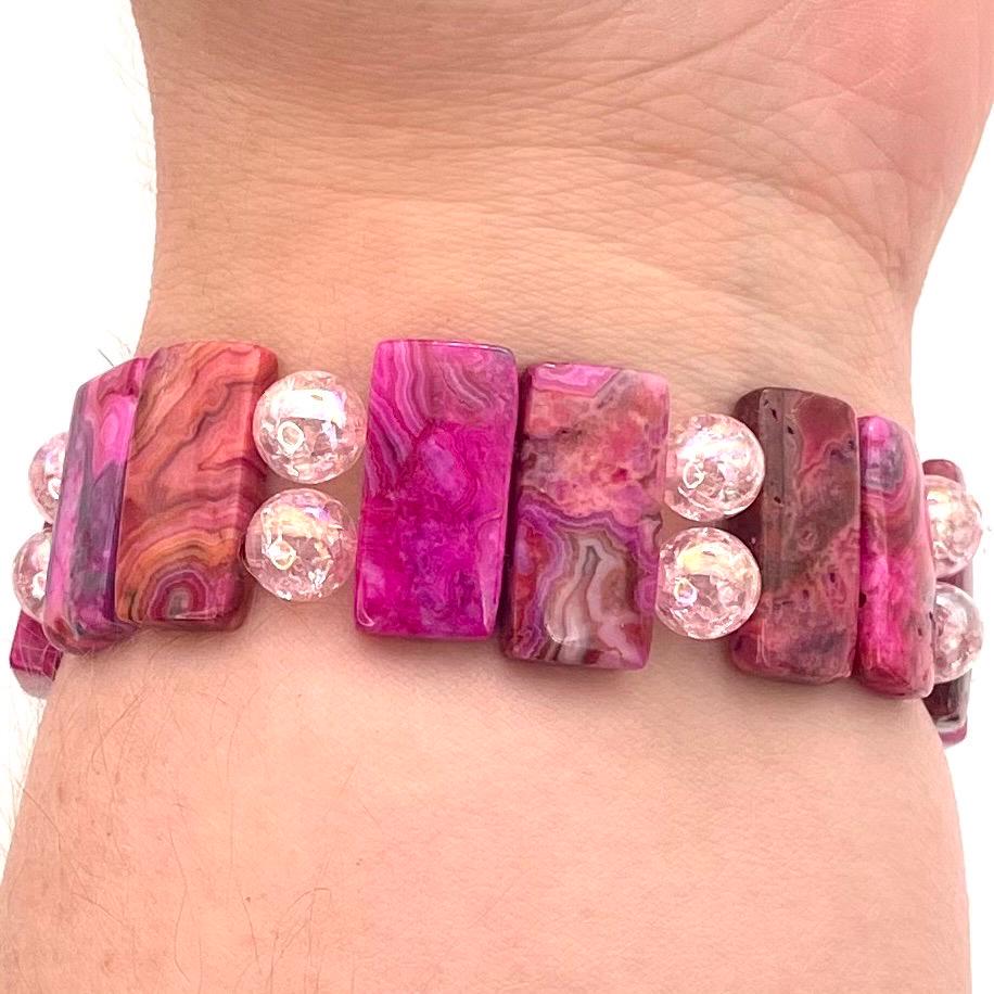Custom Handmade Pink Stone Beaded Apple Watch Band Compatible with Apple Watch with Stone and Acrylic Beads