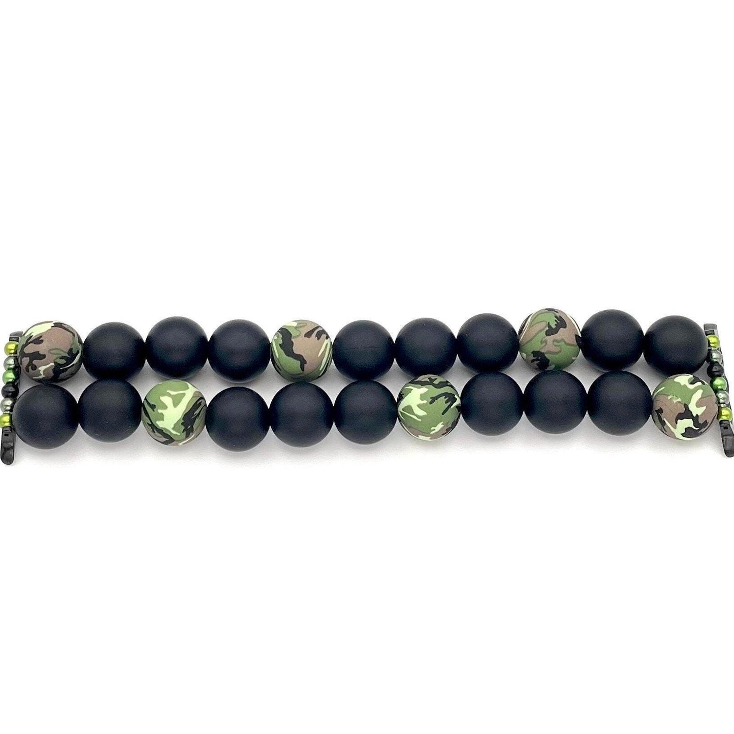 Camouflage Large Bead Watch Band Compatible with Apple Watch Made with Camo and Black Silicone Beads
