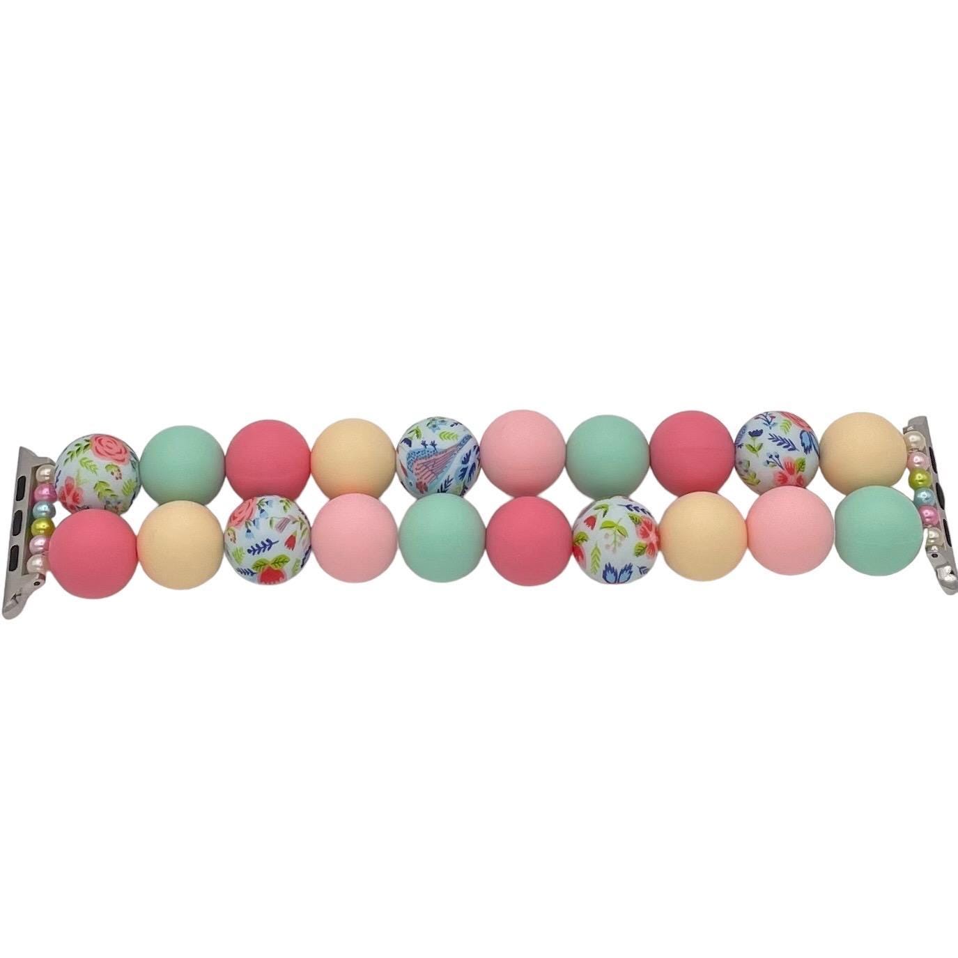 Pastel Summer Chunky Large Bead Watch Band Compatible with Apple Watch Made With 15mm Silicone Beads