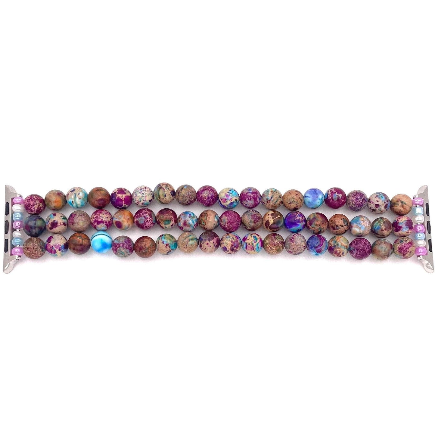 Natural Stone Purple Sea Sediment Jasper Beaded Watch Band Compatible with Apple Watch.
