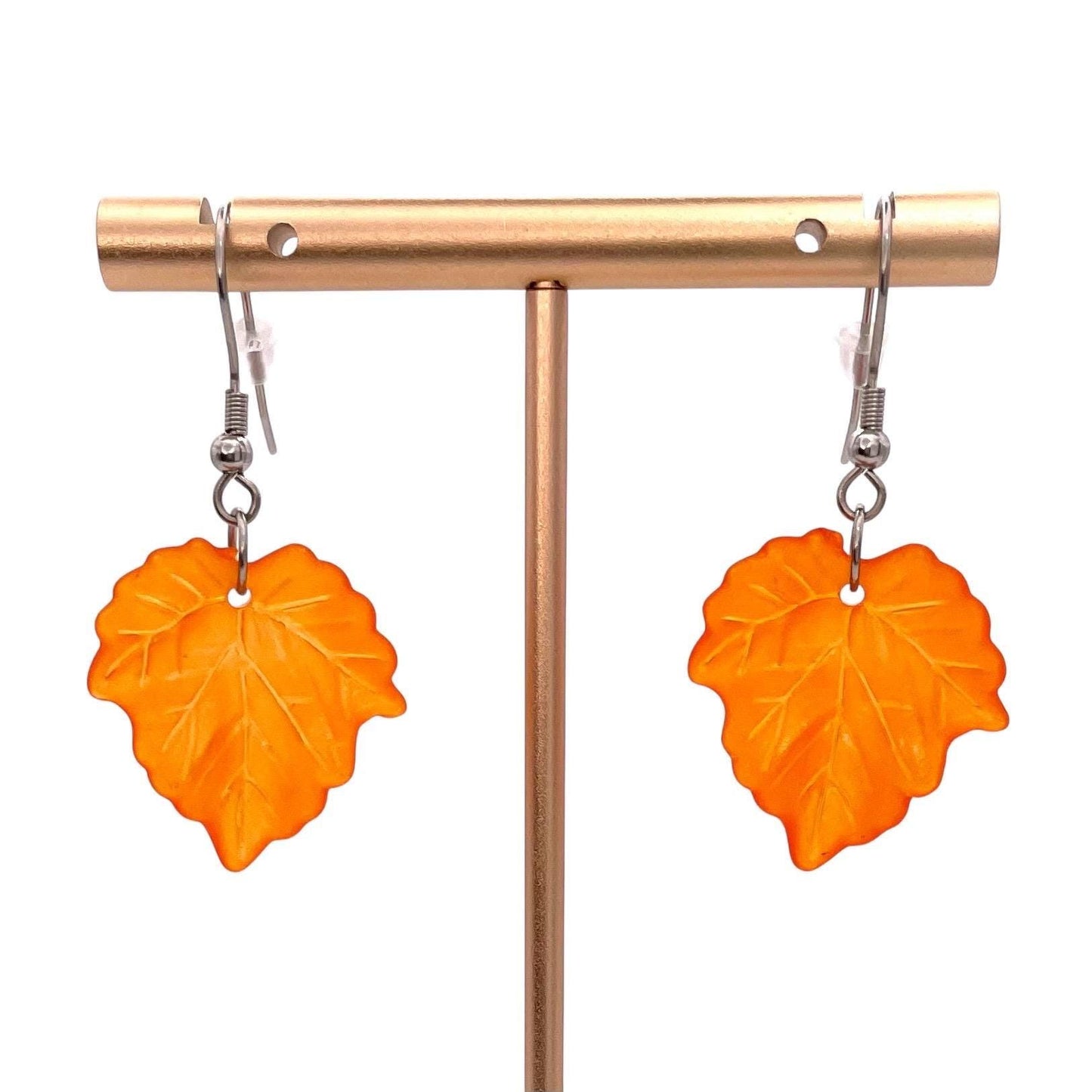 Fall Leaf Dangle Earrings with Stainless Steel Hooks – Orange Autumn Leaf Beaded Earrings, Lightweight and Hypoallergenic