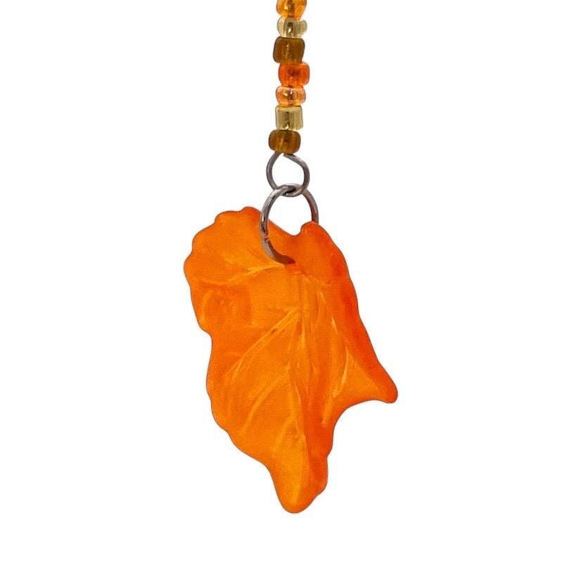 Fall Leaf Dangle Earrings with Stainless Steel Hooks – Orange Autumn Leaf Beaded Earrings, Lightweight and Hypoallergenic