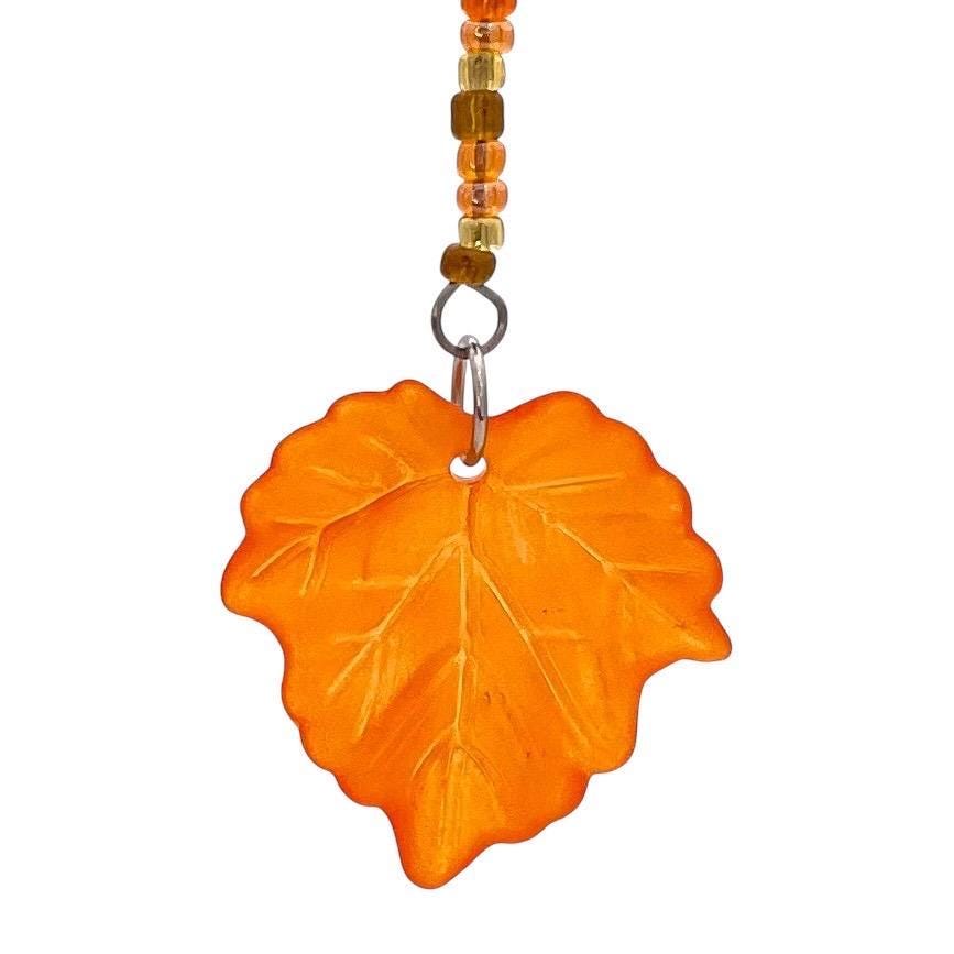 Fall Leaf Dangle Earrings with Stainless Steel Hooks – Orange Autumn Leaf Beaded Earrings, Lightweight and Hypoallergenic