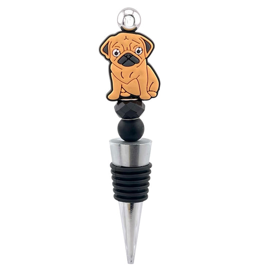 Pug Beaded Wine Stopper – Black & Tan Pup Bar Accessory
